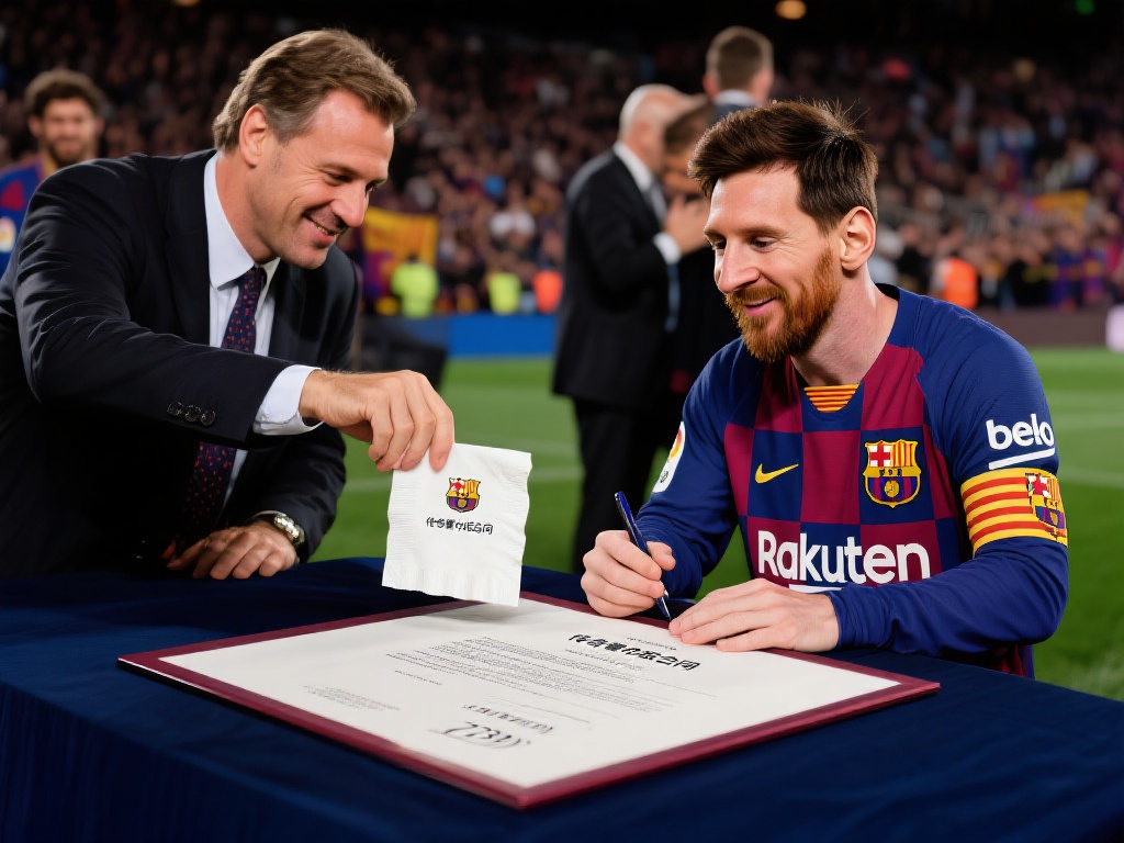 梅西与巴萨签约的经典瞬间重现
梅西，这